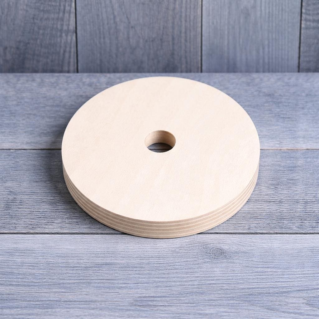 11" Baltic Birch Wood Circles, 0.75" Center Hole, USA Made Craft Supplies