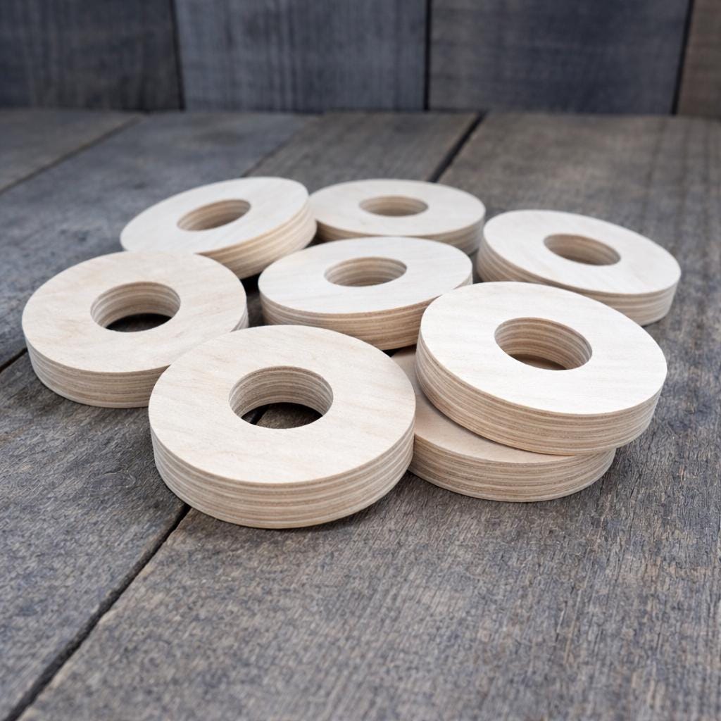 2.5" (2 1/2")Wood Donut, 1" center hole - BALTIC BIRCH - Wooden Circles, Unfinished Wood, Circular Wood Active, Ring Shape