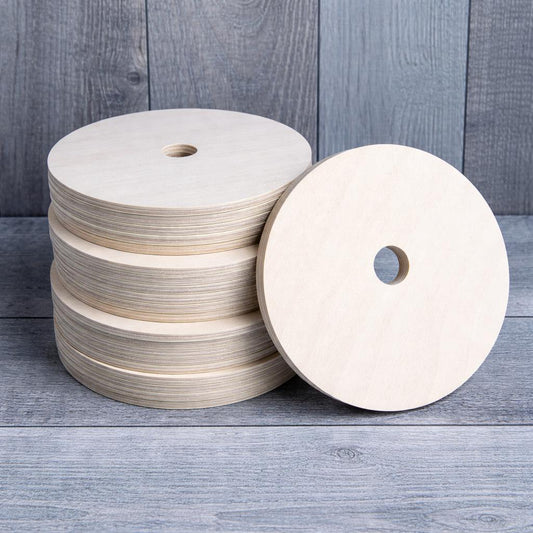 11" Baltic Birch Wood Circles, 0.75" Center Hole, USA Made Craft Supplies