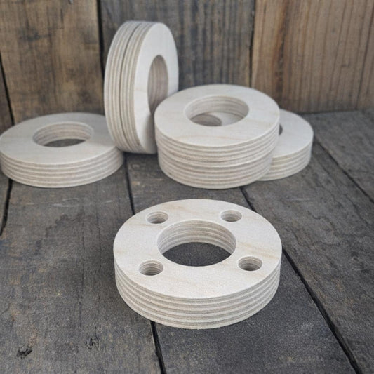 4" Baltic Birch Wood Circles, 2.25" Center Hole, 4 Holes, Craft Supplies