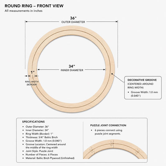 Custom 36" Wooden Ring with Center Groove | 34" Inner Diameter | Baltic Birch | Puzzle Piece Assembly
