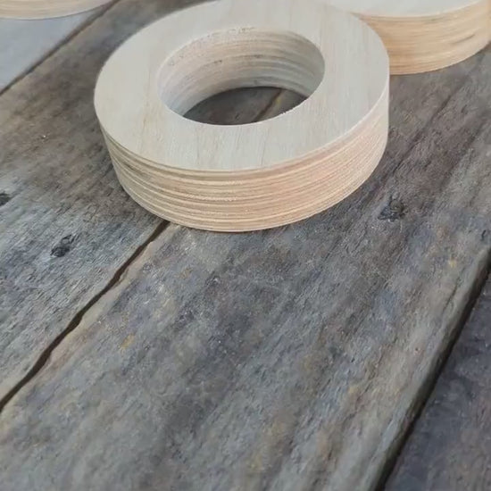 5 Pack - 3.5" Baltic Birch Wood Donut, 2" Center Hole