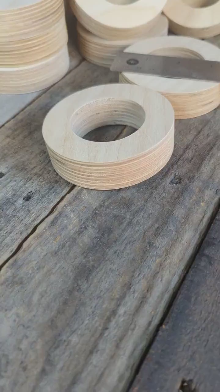 5 Pack - 3.5" Baltic Birch Wood Donut, 2" Center Hole