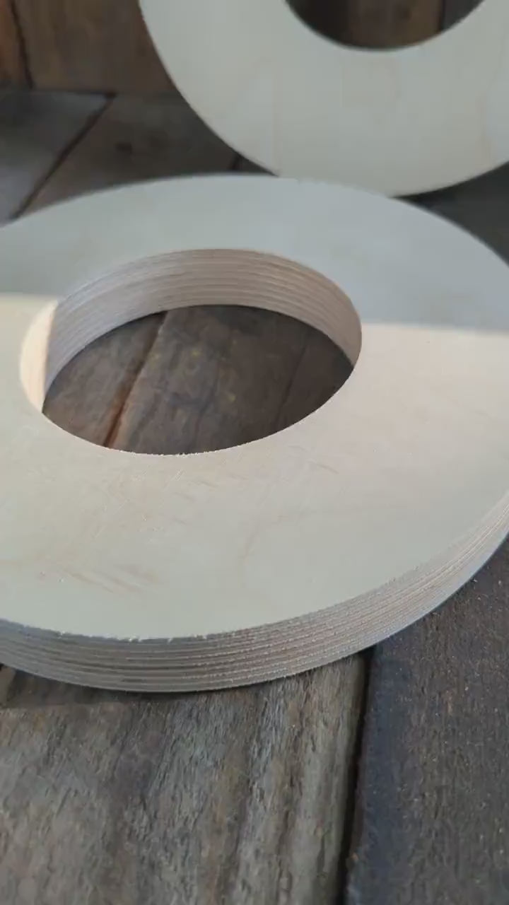 8.5" Baltic Birch Wood Donut Ring, 4.125" Center Hole, Craft Circle
