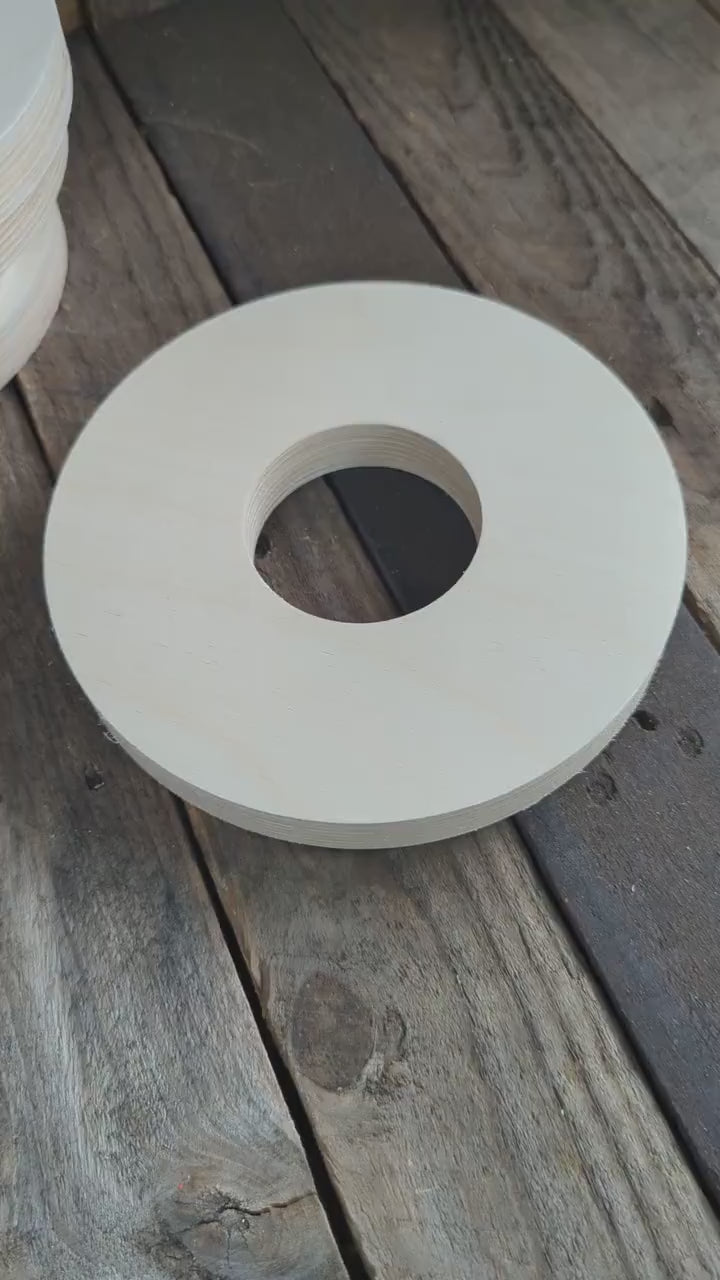 8" Baltic Birch Wood Donut Ring, 3" Center Hole, DIY Craft Supply