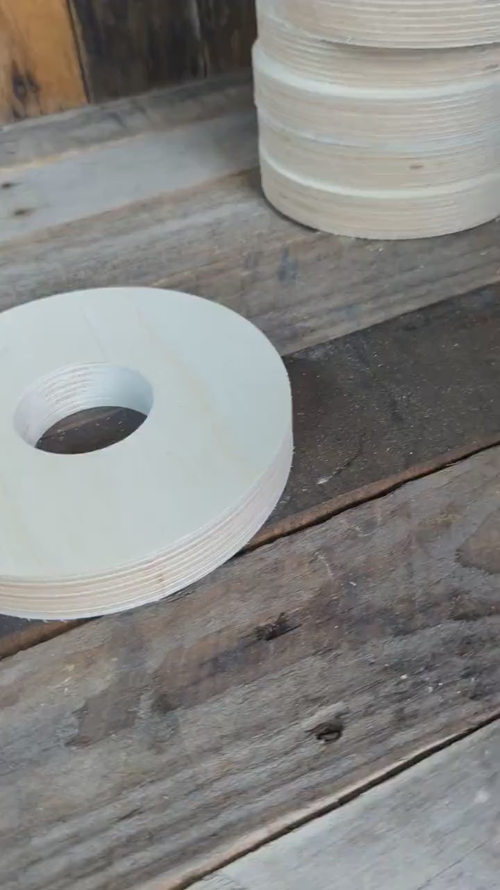 6" Baltic Birch Wood Donut, 2" Center Hole, Unfinished Wooden Circles