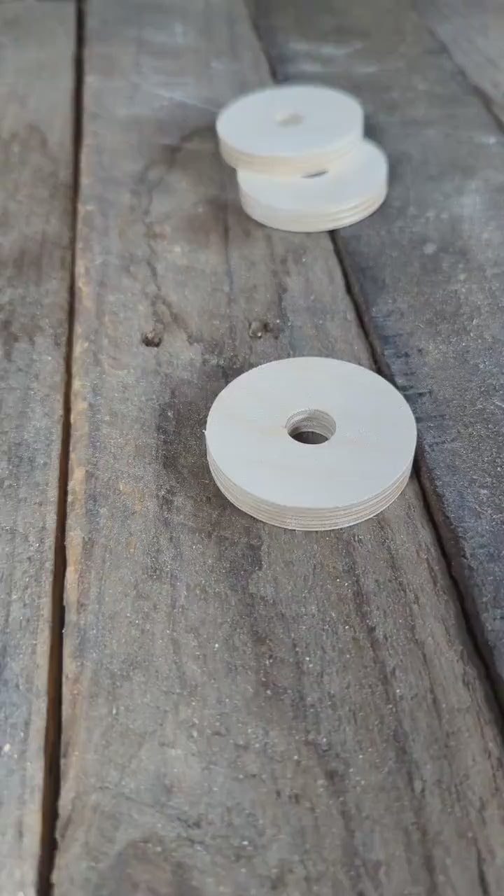 5 Pack - 2.125" Baltic Birch Wood Donut, 0.5" (1/2") Center Hole