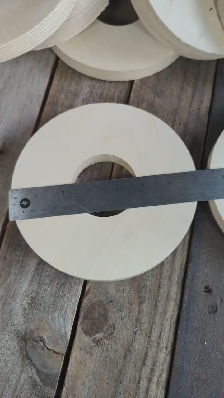 7" Baltic Birch Wood Circle, 2.5" Center Hole, DIY Craft Supply